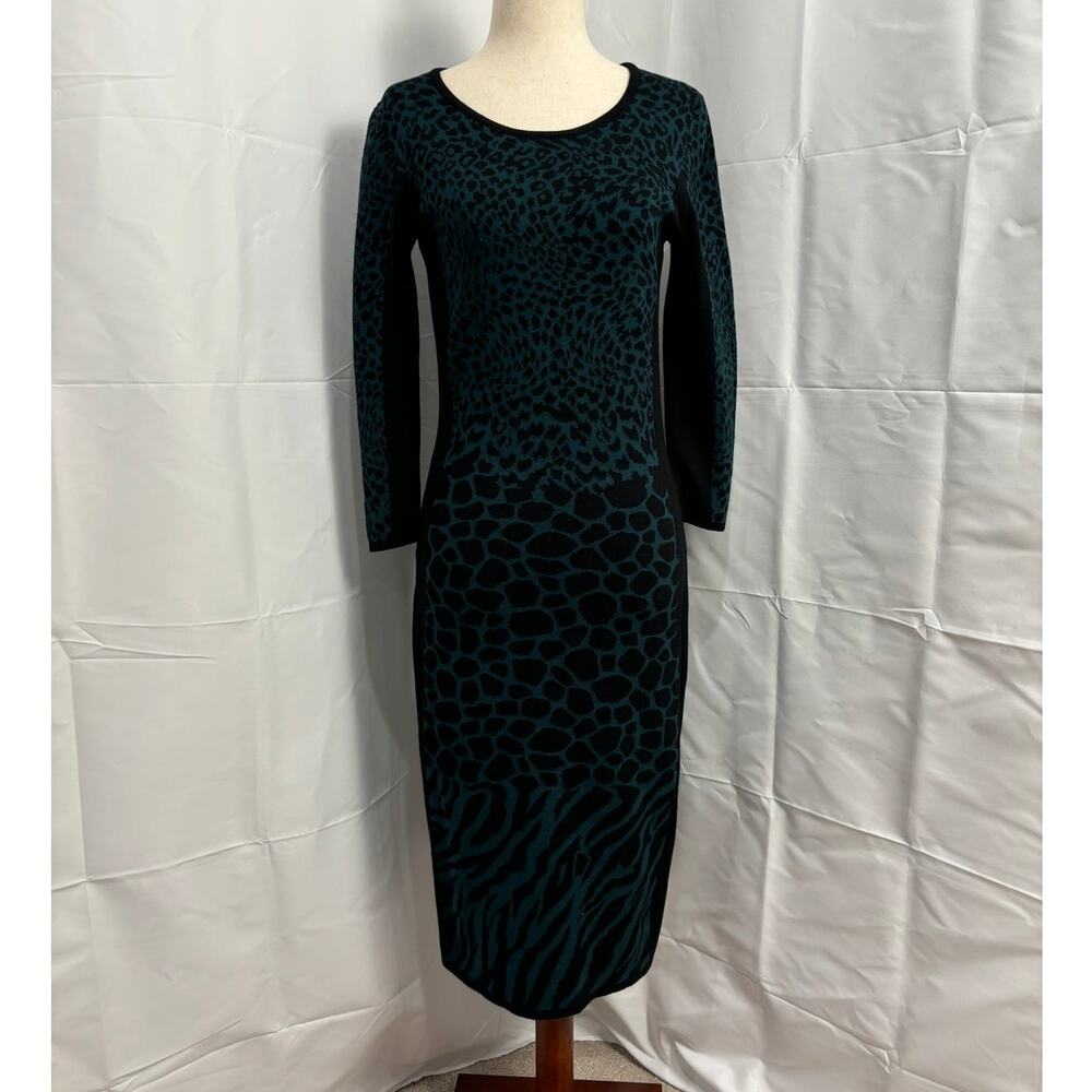 Gabby Style Long-Sleeve Animal Print Sweater Dress - S